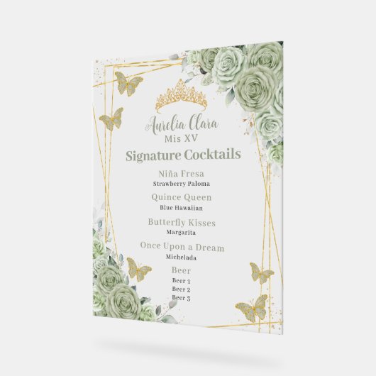 セージグリーンフローラキンセアニェラカクテルバーメニュー アクリルサイン (傾斜)