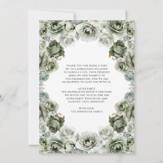 セージグリーンフローラキンセアニェラミスカインスアノス 招待状 (裏面)