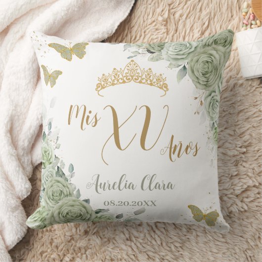 セージグリーンフローラキンセアニェラ誕生日蝶 クッション (ブランケット)