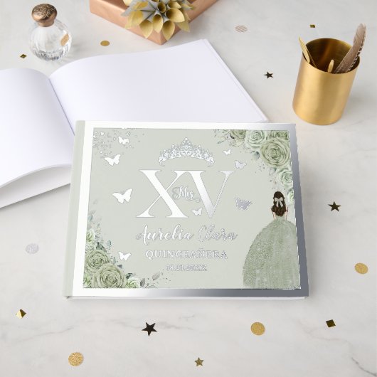 セージグリーンフローラキンセアニラクインズ15 XVシルバー ゲストブック (正面見開き)