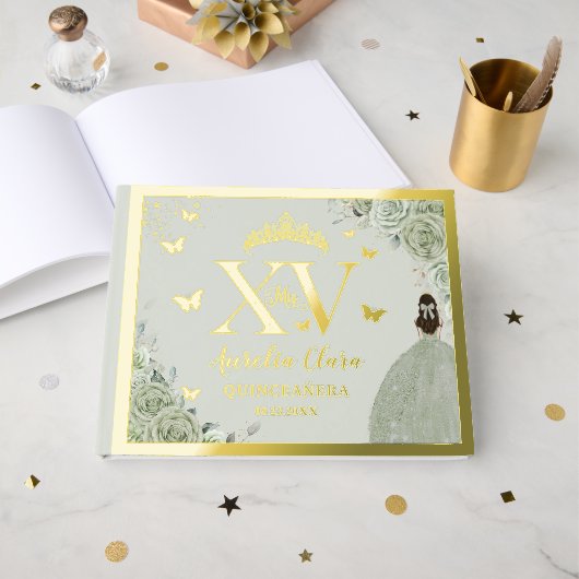 セージグリーンフローラキンセアニラクリン15 XV金ゴールド ゲストブック (正面見開き)