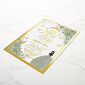 セージグリーンフローラキンセアニラクリン15 XV金ゴールド 箔招待状 (回転した状態)