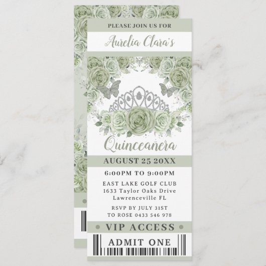 セージグリーンフローラクラウンクインセアニラVIPチケット 招待状 (正面/裏面)