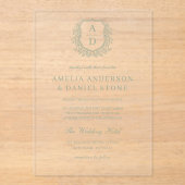 セージグリーンフローラクレストモノグラム結婚ズ アクリル招待状 (正面)