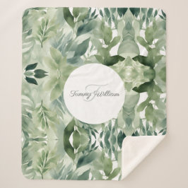 セージグリーンフローラシェラエレガントパブランケット シェルパブランケット