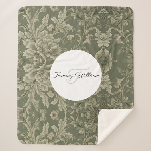 セージグリーンフローラシェラエレガントパブランケット シェルパブランケット (正面)