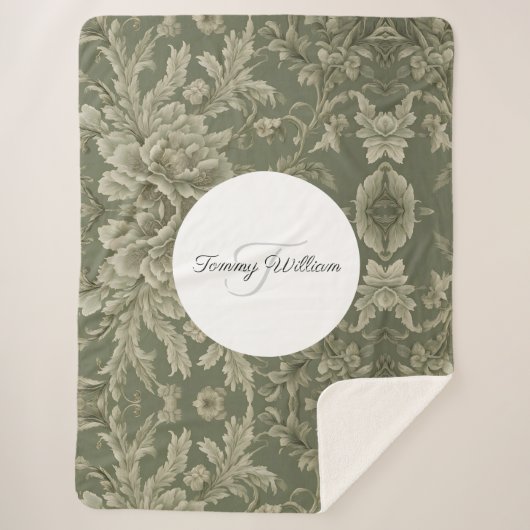 セージグリーンフローラシェラエレガントパブランケット シェルパブランケット (正面)