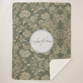 セージグリーンフローラシェラエレガントパブランケット シェルパブランケット