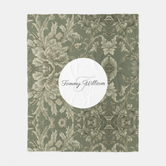 セージグリーンフローラシェラエレガントパブランケット フリースブランケット (正面)