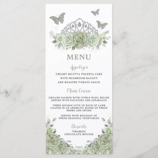 セージグリーンフローラシルバーキンセアニェラ誕生日メニュー プログラム (正面)