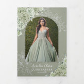 セージグリーンフローラシルバーキンセニェラ15枚 三つ折り招待状 (カバー)