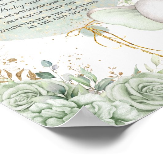 セージグリーンフローラゾウ言わないベビーゲーム ポスター (角)