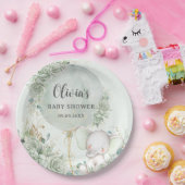 セージグリーンフローラゾウ赤ちゃんシャワー ペーパープレート (パーティー)