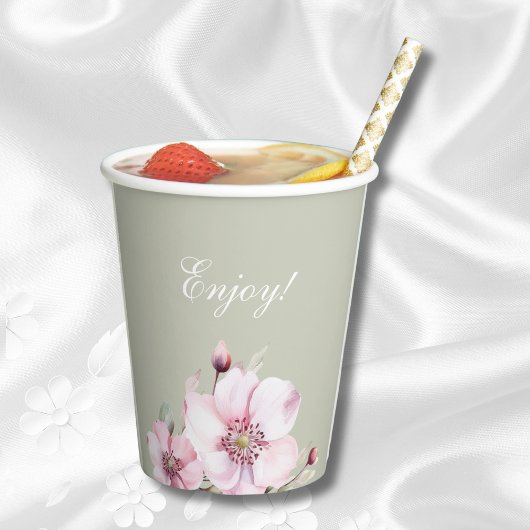 セージグリーンフローラダスティピンクローズブライダルシャワー 紙コップ