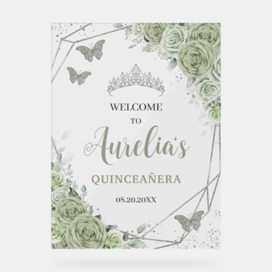 セージグリーンフローラバタフライキンセニェラXVへようこそ アクリルサイン (正面)