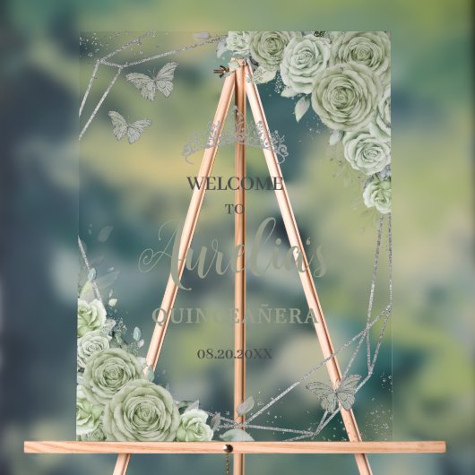 セージグリーンフローラバタフライキンセニェラXVへようこそ アクリルサイン (ニュートラル)