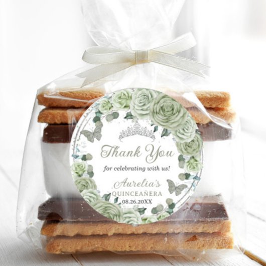 セージグリーンフローラバラシルバーティアラ蝶 ラウンドシール