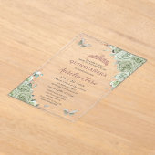 セージグリーンフローラバラ金ゴールドキンセアニラ誕生日 アクリル招待状 (レイダウン)