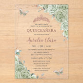 セージグリーンフローラバラ金ゴールドキンセアニラ誕生日 アクリル招待状 (正面)