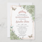 セージグリーンフローラバラ金ゴールドキンセアニラ誕生日 招待状 (正面)