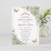 セージグリーンフローラバラ金ゴールドキンセアニラ誕生日 招待状 (スタンド正面)