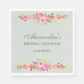 セージグリーンフローラピンク牡丹ブライダルシャワー スタンダードランチョンナプキン (正面)