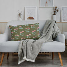 セージグリーンフローラピンク装飾用クッション