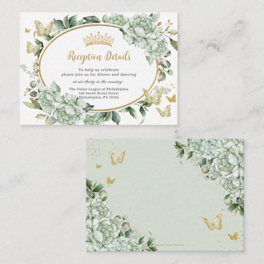 セージグリーンフローラフラワーズバタフライキンセアニラ エンクロージャーカード (正面/裏面)