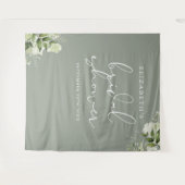 セージグリーンフローラブライダルシャワーフォトバックグラウンド タペストリー (正面(横))