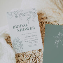 セージグリーンフローラブライダルシャワー招待