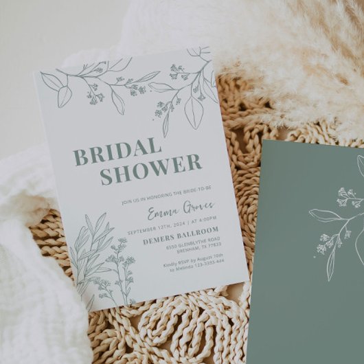 セージグリーンフローラブライダルシャワー招待 招待状
