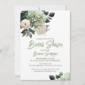 セージグリーンフローラブライダルシャワー 招待状 (正面)