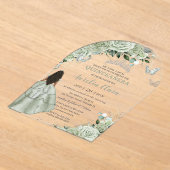 セージグリーンフローラブラウンガールキンセアニラXVアーチ アクリル招待状 (レイダウン)