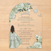 セージグリーンフローラブラウンガールキンセアニラXVアーチ アクリル招待状 (正面)