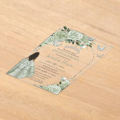 セージグリーンフローラブラウンガールシルバーキンセアニラ アクリル招待状 (レイダウン)