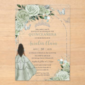 セージグリーンフローラブラウンガールシルバーキンセアニラ アクリル招待状 (正面)