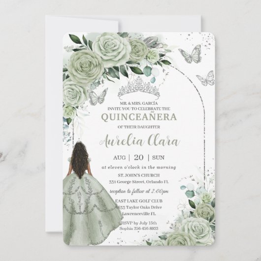 セージグリーンフローラブラウンガールシルバーキンセアニラ 招待状 (正面)