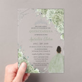 セージグリーンフローラブラウンガールシルバー15キンセアニラ アクリル招待状 (インサイチュ (ポータブル))