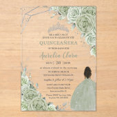 セージグリーンフローラブラウンガールシルバー15キンセアニラ アクリル招待状 (正面)