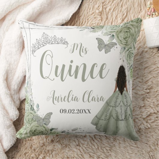 セージグリーンフローラブラウンガールシルバー15キンセアニラ クッション (ブランケット)