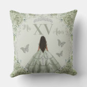 セージグリーンフローラブラウンガールシルバー15キンセアニラ クッション (裏面)