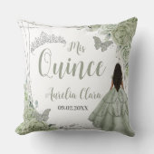 セージグリーンフローラブラウンガールシルバー15キンセアニラ クッション (正面)