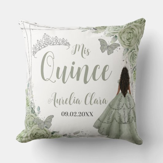 セージグリーンフローラブラウンガールシルバー15キンセアニラ クッション (正面)