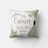 セージグリーンフローラブラウンガールシルバー15キンセアニラ クッション (正面)