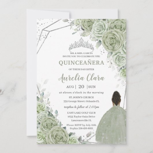 セージグリーンフローラブラウンガールシルバー15キンセアニラ 招待状 (正面)