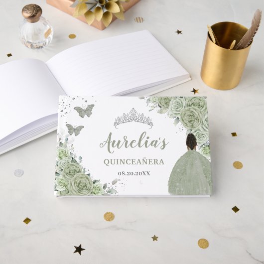 セージグリーンフローラブラウンガールプリンセスキンセアニラ ゲストブック (正面見開き)