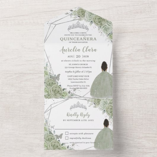 セージグリーンフローラブラウンガール15シルバーキンセアニェラ オールインワン招待状 (内側)