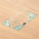 セージグリーンフローラブラウンプリンセス金ゴールドキンセアニラ アクリル招待状 (レイダウン)