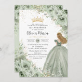 セージグリーンフローラブロンドプリンセスキンセアニラ 招待状 (正面/裏面)
