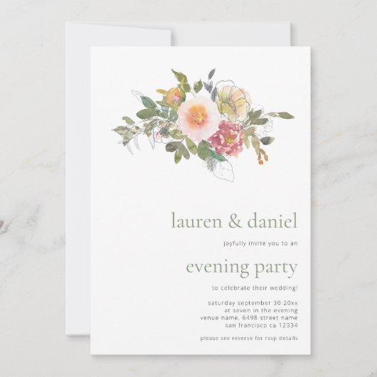 セージグリーンフローラブーケ結婚QRの夕べパーティー 招待状 (正面)